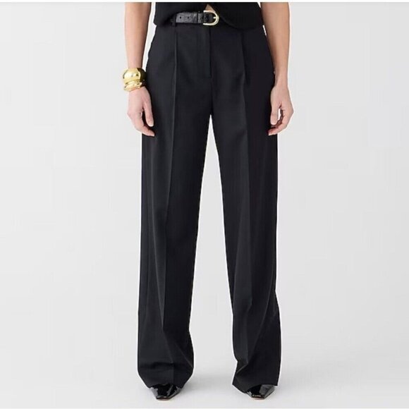 J. Crew Pants - J Crew Womens Wide Leg Essential Pant Sz 4 Petite 4P Black City Twill High Rise